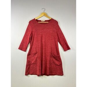 Aryeh Tunic Dress Womens Large Red 3/4 Sleeve Ribbed Knit Pockets A-Line Casual